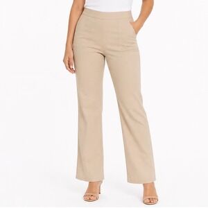 Chloe + Jasmine Tan Beige Pull On Straight Leg Trousers Pants Womens Pockets